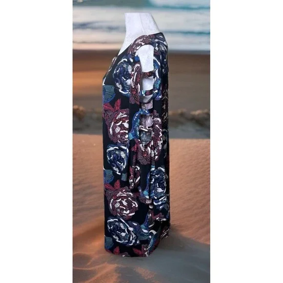 MSK Womens Multicolor Floral Cold Shoulder Bell Sleeve Knee Length Shift Dress L - Picture 2 of 10